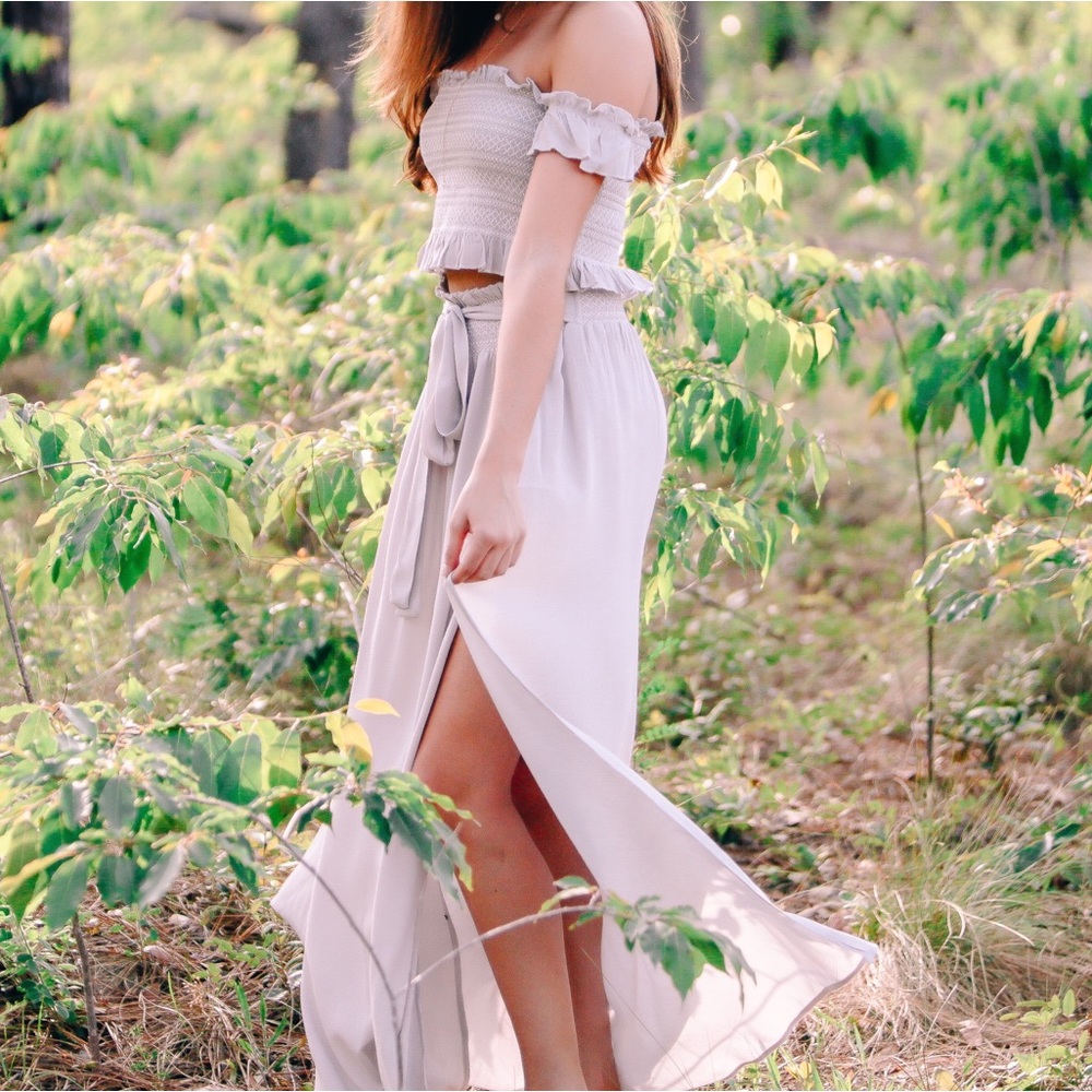 Light grey two piece maxi skirt set S